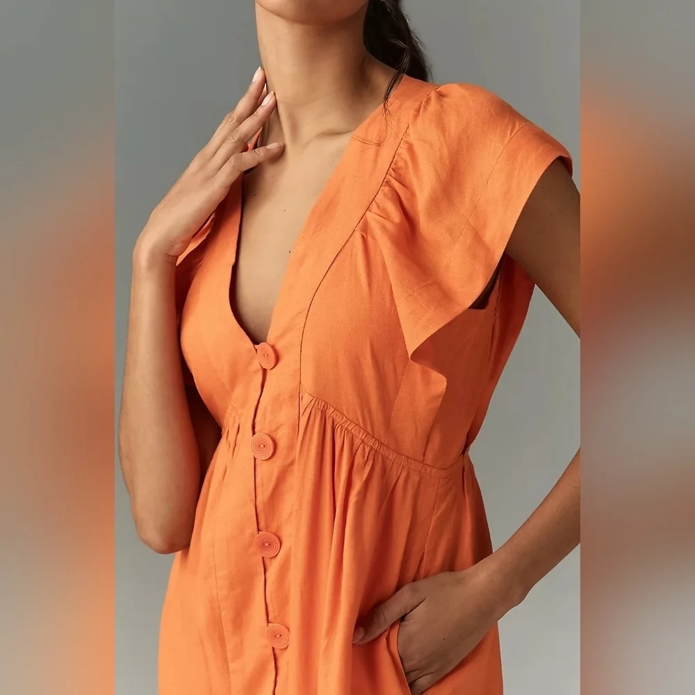 Anthropologoe Elegant Orange Midi Dress